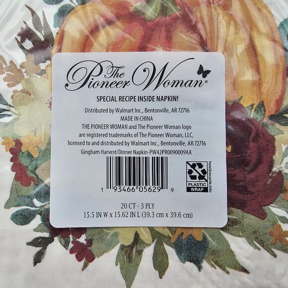 Pioneer Woman Paper Disposable Napkin 40 Count 3 Ply Floral Pumpkin Thanksgiving - Picture 9 of 9